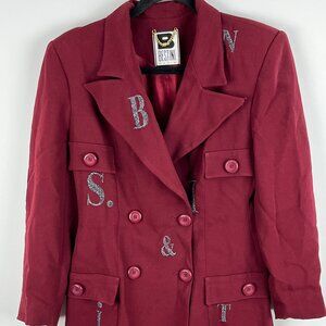 Bestini Paris Blazer Jacket Size M Burgundy Long Sleeve Double Breasted 4 Button